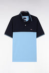Straight-fit short-sleeved polo shirt in sky blue cotton piqué with jacquard collar