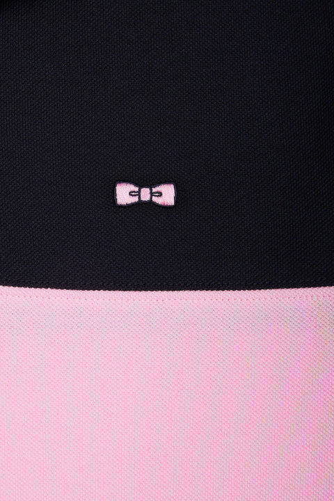 Straight-fit short-sleeved polo shirt in pink cotton piqué with jacquard collar - Image 3