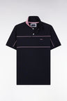 Straight-fit short-sleeved polo shirt in navy cotton piqué with piped cut-outs