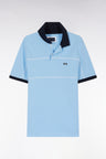 Straight-fit short-sleeved polo shirt in sky blue cotton piqué with piped cut-outs