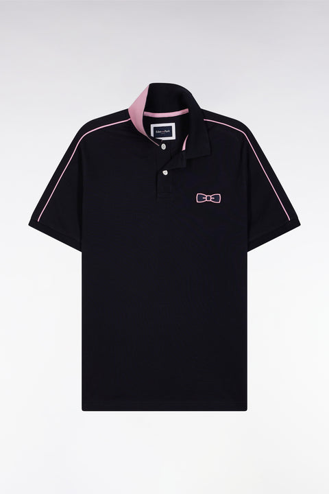 Straight-fit short-sleeved polo shirt in navy cotton with contrasting piping - Image 2