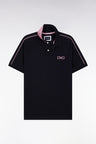 Straight-fit short-sleeved polo shirt in navy cotton with contrasting piping
