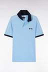 Straight-fit short-sleeved polo shirt in sky blue cotton with contrasting piping