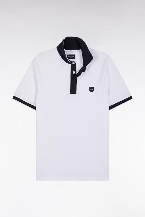Polo uni à manches courtes en coton stretch blanc passepoil contrasté coupe ajustée - Image 2