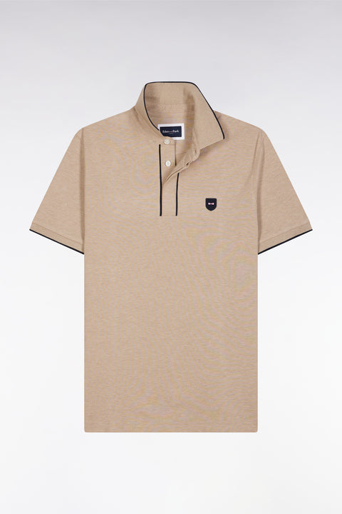 Polo à manches courtes en piqué de coton chiné stretch beige coupe ajustée - Image 2