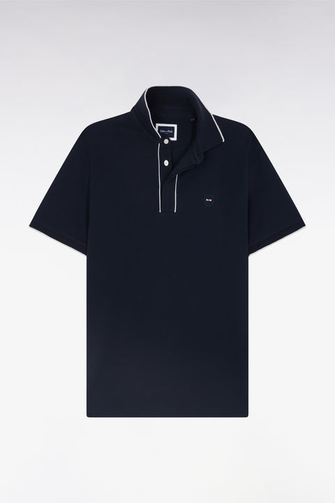 Polo à manches courtes en piqué de coton chiné stretch marine coupe ajustée - Image 2