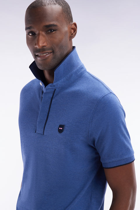 Polo à manches courtes en piqué de coton chiné stretch bleu foncé coupe ajustée - Image 3