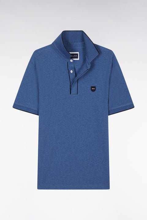 Polo à manches courtes en piqué de coton chiné stretch bleu foncé coupe ajustée - Image 2