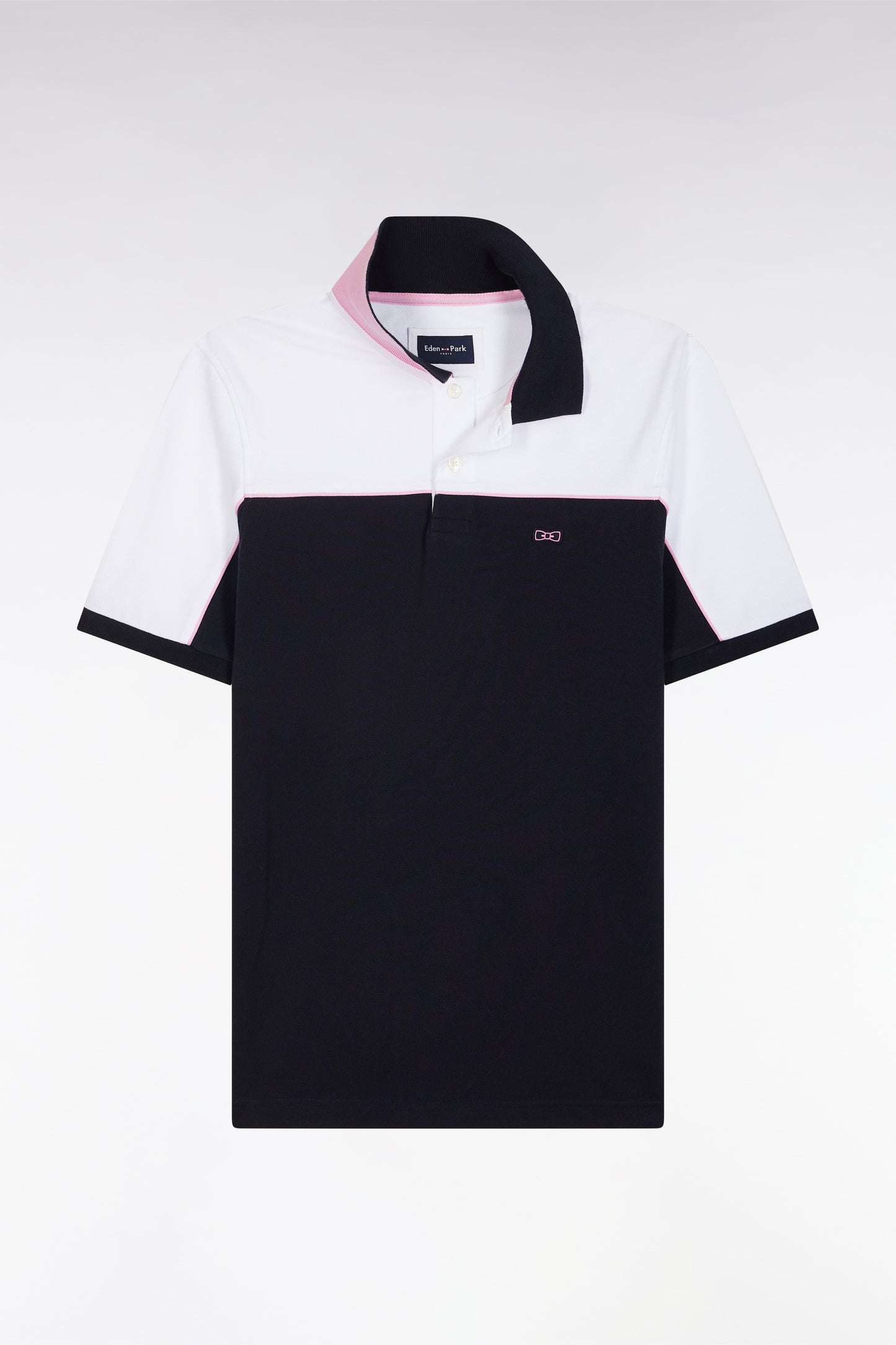 Straight-cut navy blue colorblock short-sleeved cotton piqué polo shirt