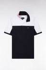 Straight-cut navy blue colorblock short-sleeved cotton piqué polo shirt