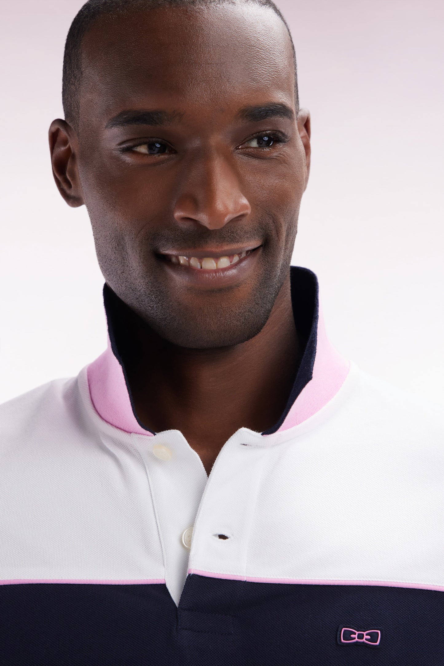Straight-cut navy blue colorblock short-sleeved cotton piqué polo shirt