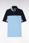 Straight-cut sky blue colorblock short-sleeved cotton piqué polo shirt
