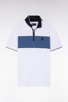 Slim-fit short-sleeved polo shirt in grey stretch mottled cotton piqué with contrasting accents