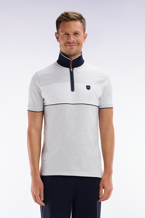 Polo à manches courtes en piqué de coton chiné stretch gris détails contrastés coupe ajustée - Image 1