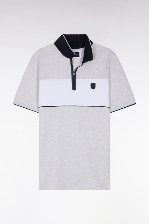 Polo à manches courtes en piqué de coton chiné stretch gris détails contrastés coupe ajustée - Image 2