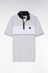Slim-fit short-sleeved polo shirt in mottled grey stretch cotton piqué with contrasting accents