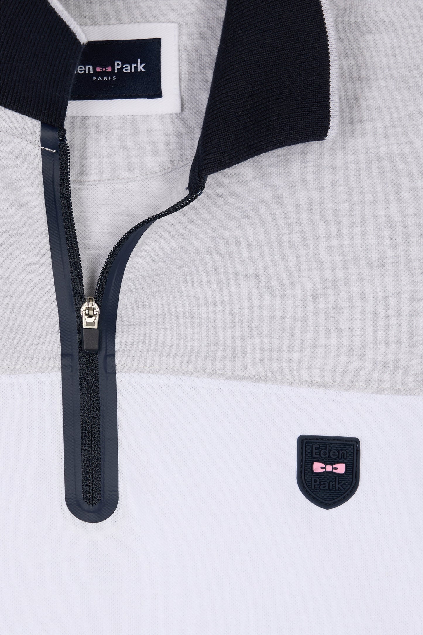 Slim-fit short-sleeved polo shirt in mottled grey stretch cotton piqué with contrasting accents