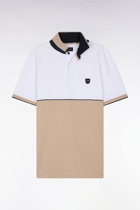 Polo à manches courtes en coton stretch bicolore beige coupe ajustée - Image 2