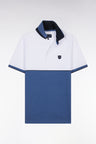 Slim-fit two-tone blue stretch cotton short-sleeved polo shirt