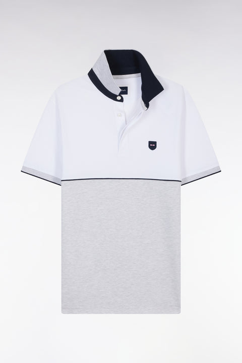 Polo à manches courtes en coton stretch bicolore gris coupe ajustée - Image 1