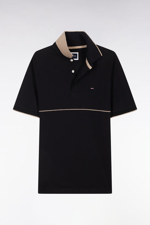 Polo à manches courtes en coton stretch bicolore noir coupe ajustée - Image 2