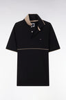 Slim-fit two-tone black stretch cotton short-sleeved polo shirt