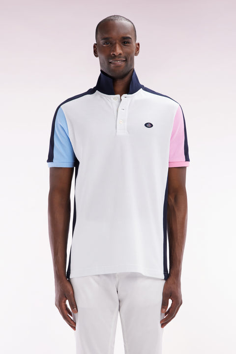 Straight-cut white colorblock short-sleeved cotton polo shirt - Image 1