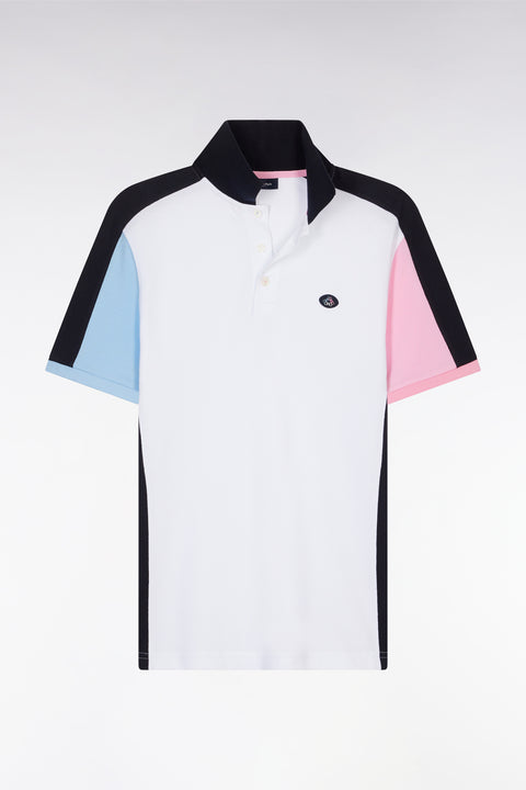 Straight-cut white colorblock short-sleeved cotton polo shirt - Image 2