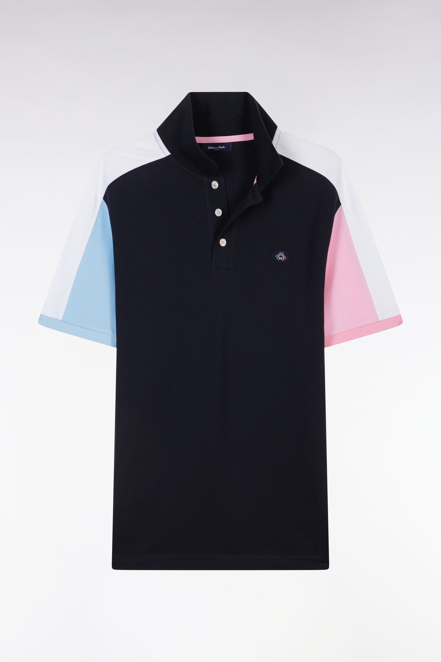 Polo à manches courtes colorblock en coton bleu marine coupe droite