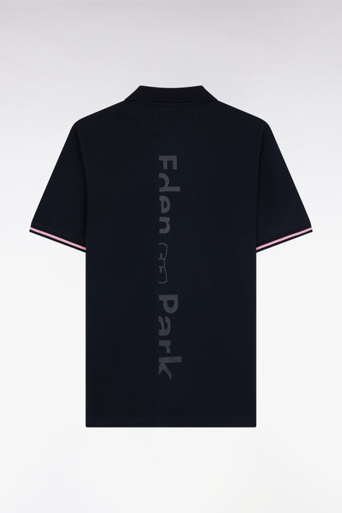 Relaxed-fit short-sleeved navy cotton piqué polo shirt with Eden Park back jacquard lettering - Image 1