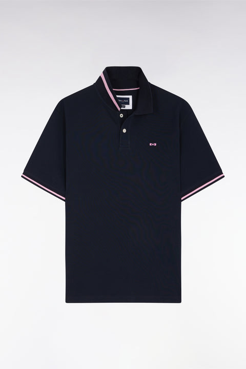 Polo à manches courtes en coton marine jacquard dos Eden Park coupe décontractée - Image 1