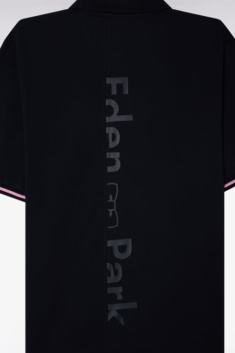 Relaxed-fit short-sleeved navy cotton piqué polo shirt with Eden Park back jacquard lettering - Image 2