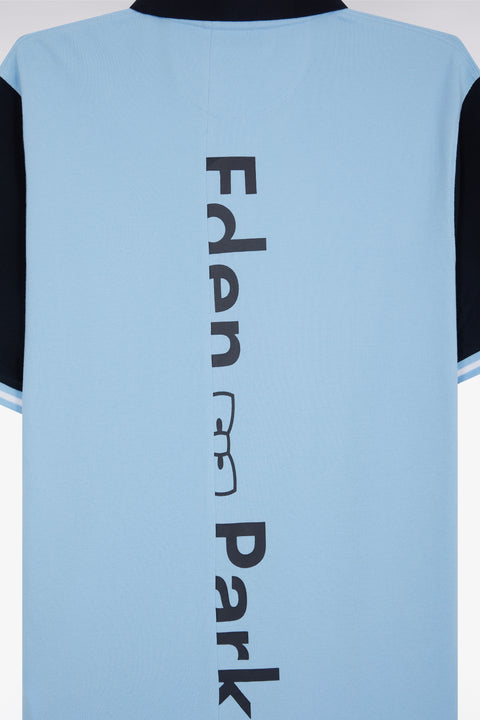 Relaxed-fit short-sleeved sky blue cotton piqué polo shirt with Eden Park back jacquard lettering - Image 2