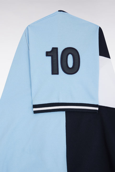 Relaxed-fit short-sleeved navy cotton piqué polo shirt with contrasting stripe - Image 2
