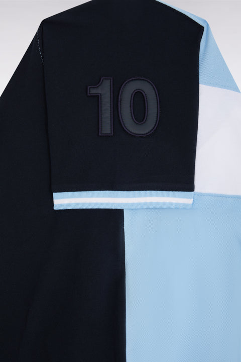 Relaxed-fit short-sleeved sky blue cotton piqué polo shirt with contrasting stripe - Image 2