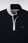 Slim-fit short-sleeved zip-up polo shirt in navy stretch cotton