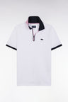 Slim-fit short-sleeved zip-up polo shirt in white stretch cotton