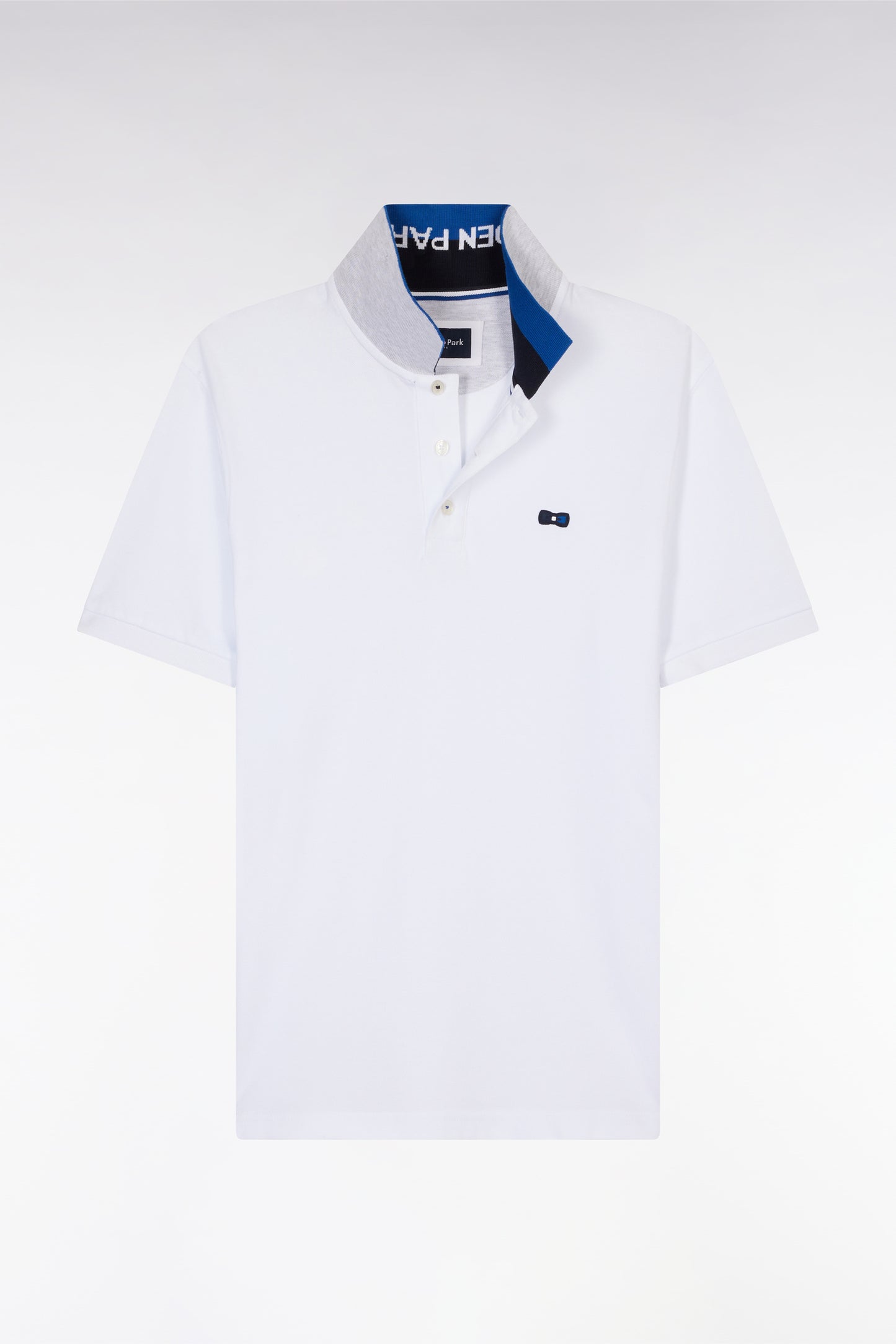 Polo à manches courtes en coton blanc col bicolore jacquard Eden Park coupe droite