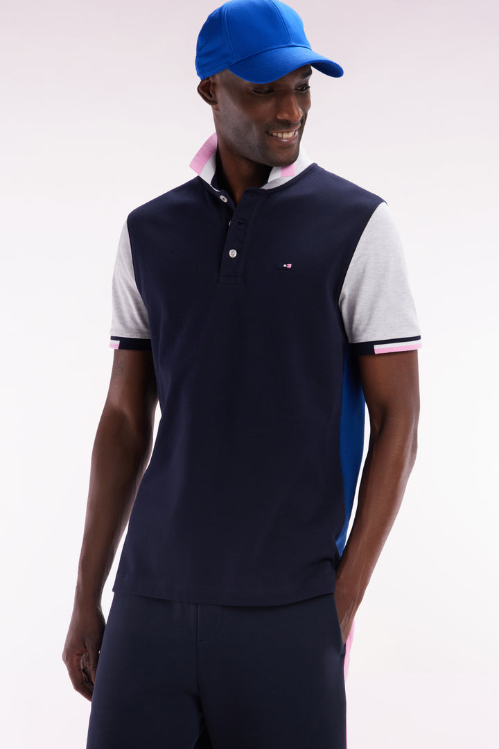 Polo à manches courtes colorblock en coton rose coupe droite