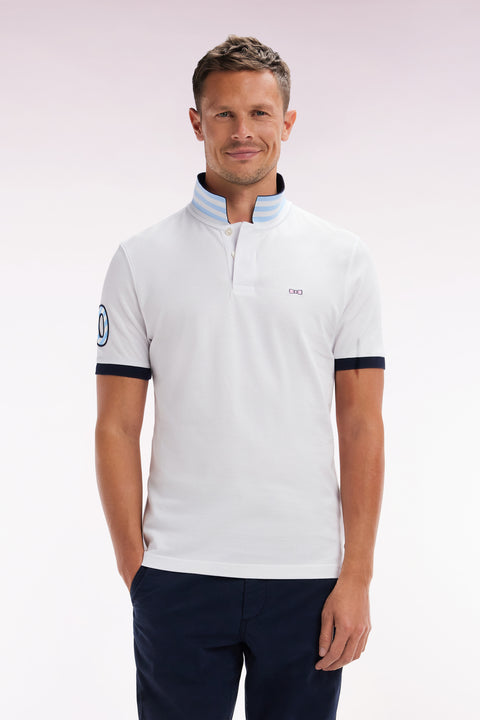 Straight-fit short-sleeved polo shirt in white cotton piqué with 10 sleeves embroidery - Image 1