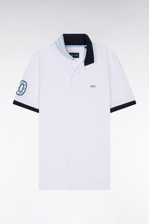 Straight-fit short-sleeved polo shirt in white cotton piqué with 10 sleeves embroidery - Image 2