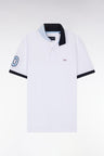 Straight-fit short-sleeved polo shirt in white cotton piqué with 10 sleeves embroidery