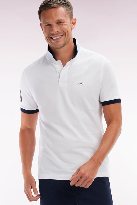 Straight-fit short-sleeved polo shirt in white cotton piqué with 10 sleeves embroidery - Image 3