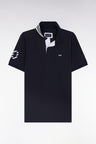 Straight-fit short-sleeved polo shirt in navy cotton piqué with 10 sleeves embroidery