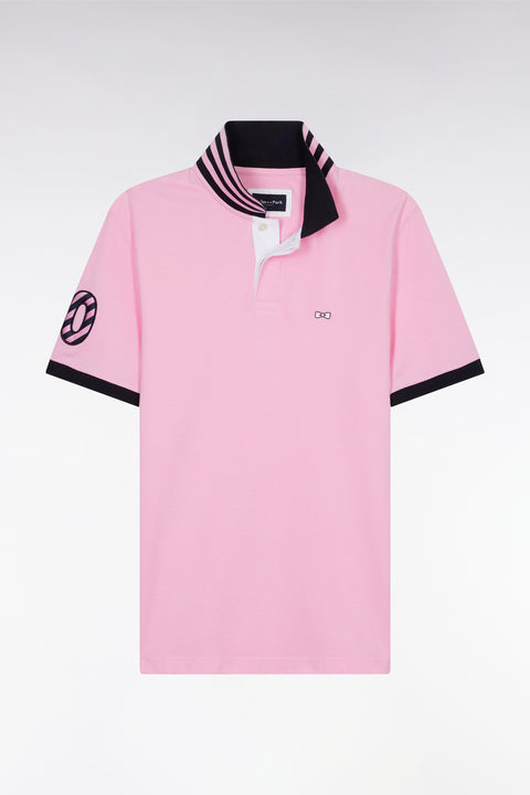 Straight-fit short-sleeved polo shirt in pink cotton piqué with 10 sleeves embroidery - Image 2