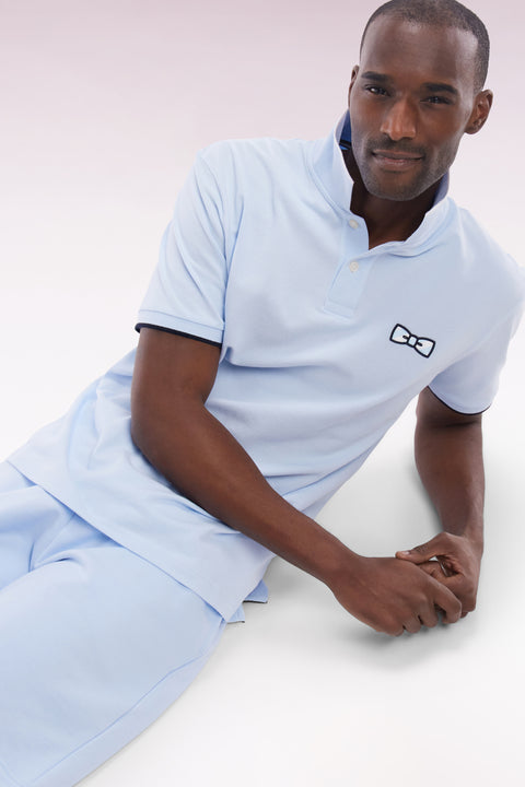 Polo à manches courtes en coton ciel broderie ton sur ton coupe décontractée - Image 3
