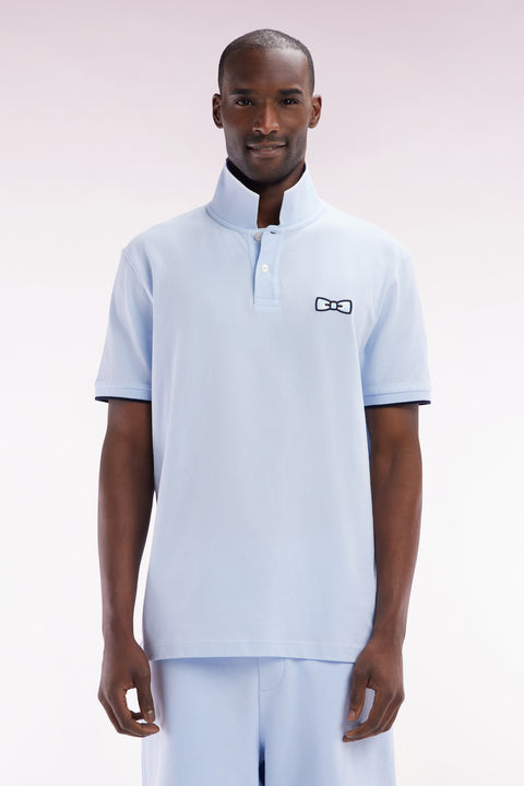 Polo à manches courtes en coton ciel broderie ton sur ton coupe décontractée - Image 1