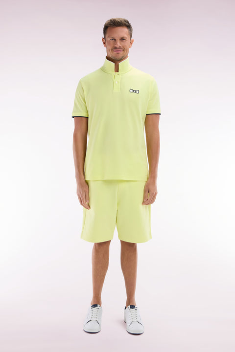 Relaxed-fit short-sleeved polo shirt in yellow cotton with tone-on-tone embroidery - Image 1