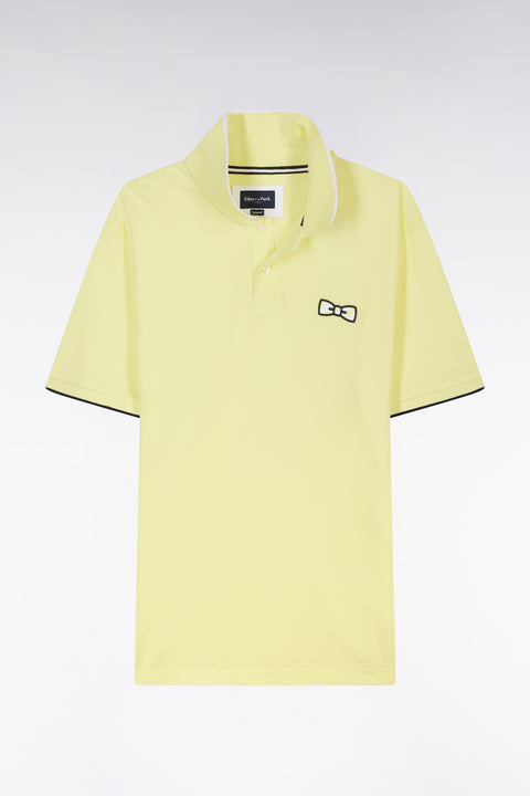 Relaxed-fit short-sleeved polo shirt in yellow cotton with tone-on-tone embroidery - Image 2