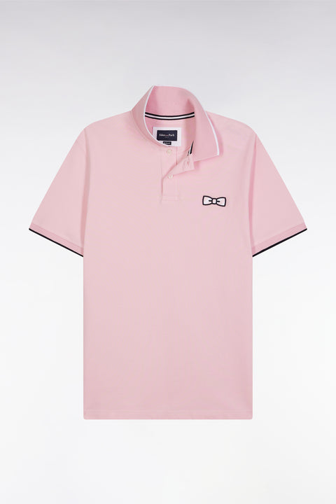 Polo à manches courtes en coton rose broderie ton sur ton coupe décontractée - Image 2